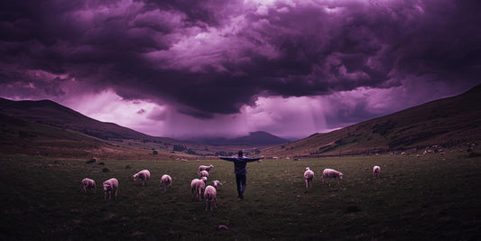 Shepherd overwhelmed by a powerful storm