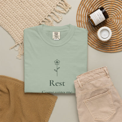 Rest — Matthew 11:28 Scripture Tee - Abide and Reflect