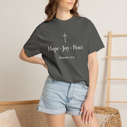 Hope · Joy · Peace — Romans 15:13 Scripture Tee - Abide and Reflect