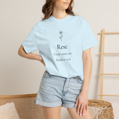 Rest — Matthew 11:28 Scripture Tee - Abide and Reflect