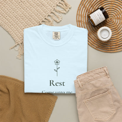 Rest — Matthew 11:28 Scripture Tee - Abide and Reflect