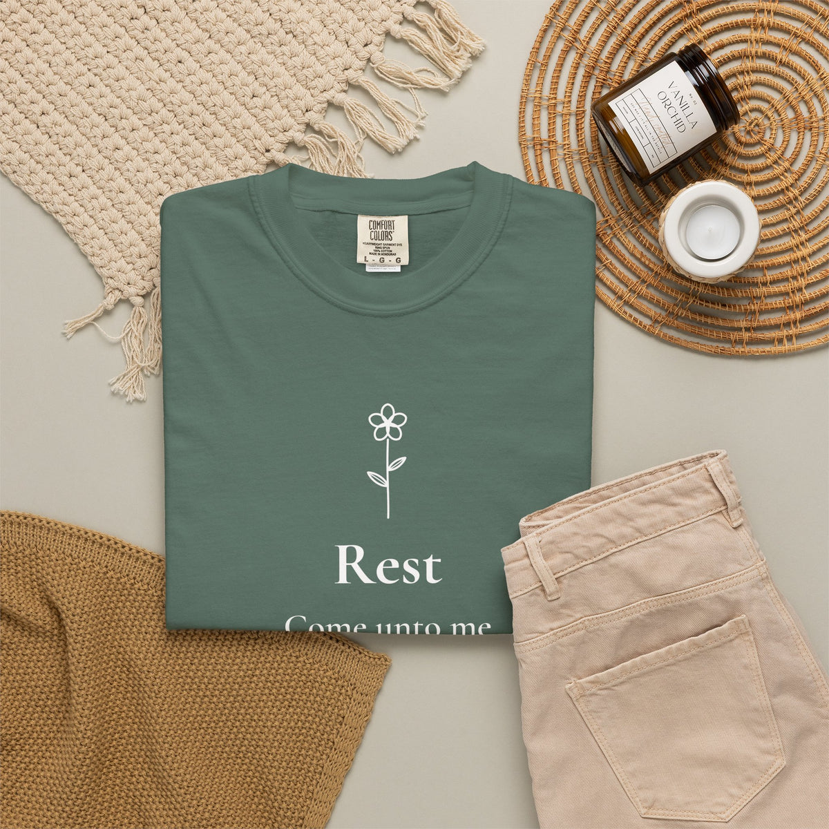 Rest — Matthew 11:28 Scripture Tee - Abide and Reflect