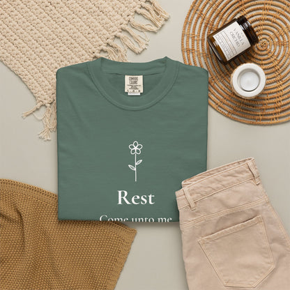 Rest — Matthew 11:28 Scripture Tee - Abide and Reflect