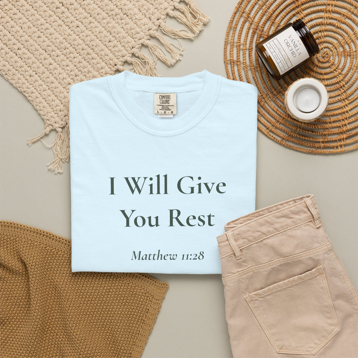 I Will Give You Rest — Matthew 11:28 Scripture Tee