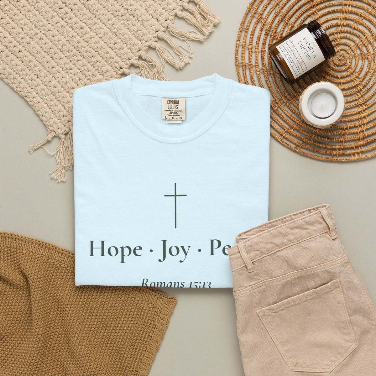 Hope · Joy · Peace — Romans 15:13 Scripture Tee - Abide and Reflect