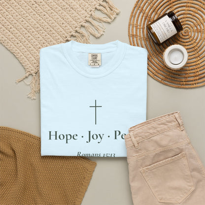 Hope · Joy · Peace — Romans 15:13 Scripture Tee - Abide and Reflect
