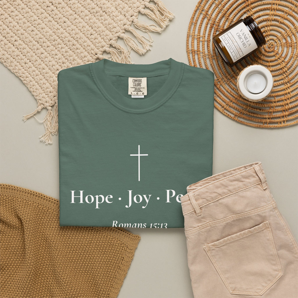 Hope · Joy · Peace — Romans 15:13 Scripture Tee - Abide and Reflect