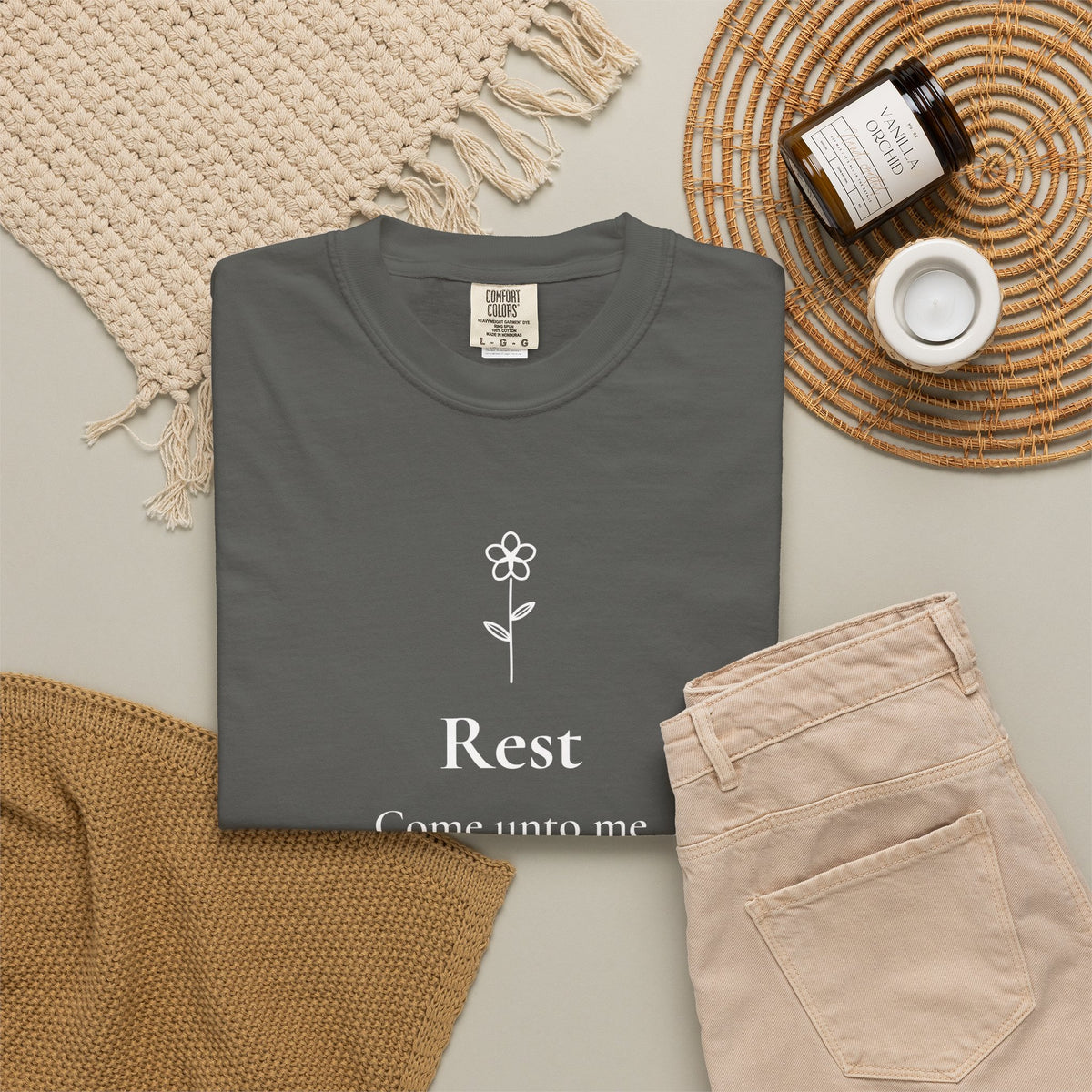 Rest — Matthew 11:28 Scripture Tee - Abide and Reflect
