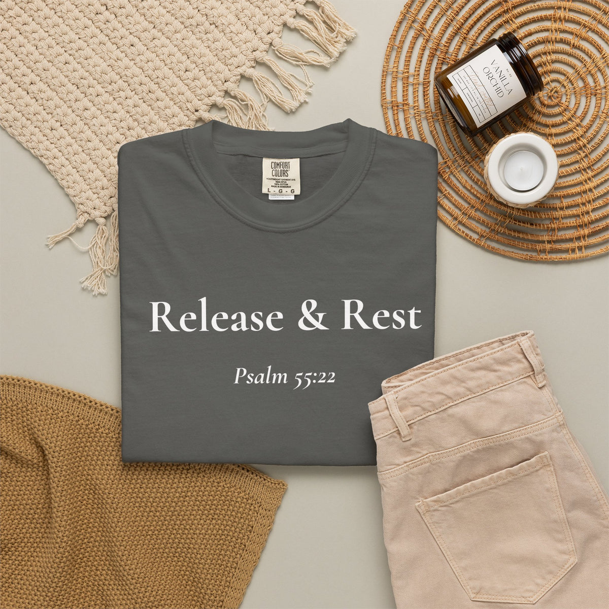 Release & Rest — Psalm 55:22 Scripture Tee