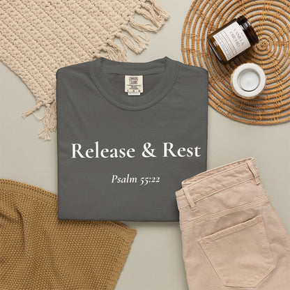 Release & Rest — Psalm 55:22 Scripture Tee