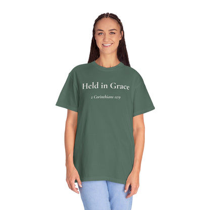 Held in Grace — 2 Corinthians 12:9 Scripture Tee