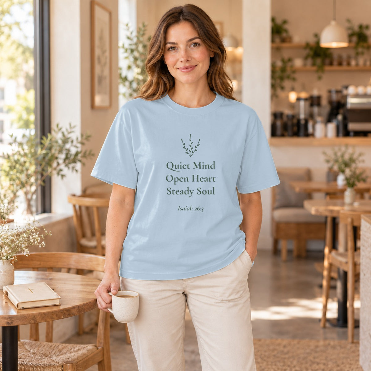 Quiet Mind · Open Heart · Steady Soul — Isaiah 26:3 Scripture Tee