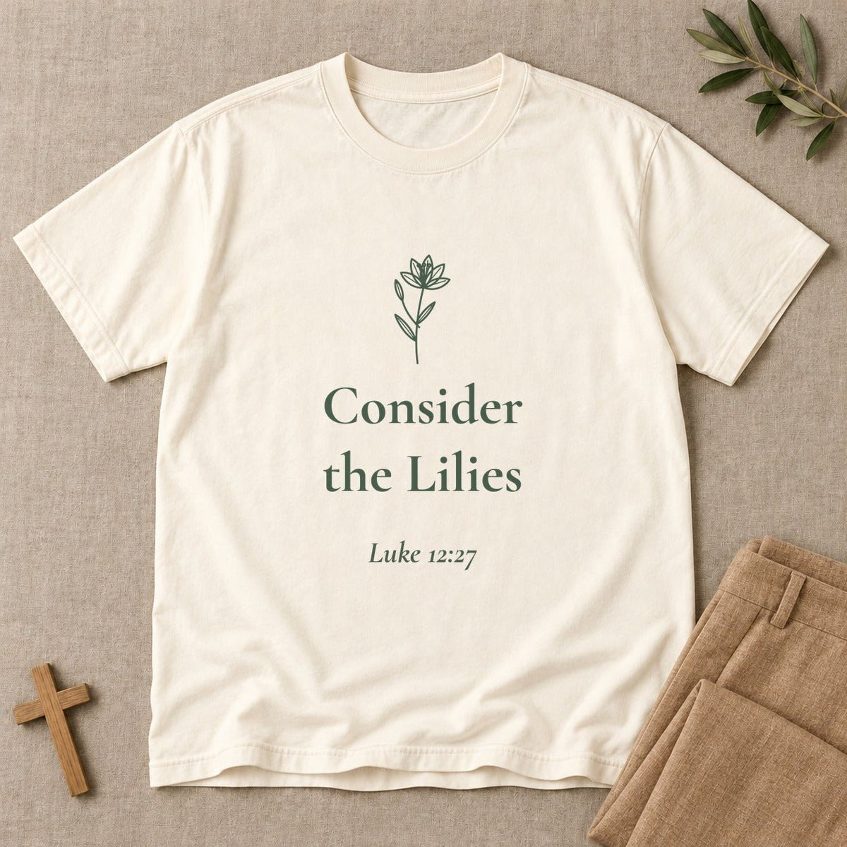 Consider the Lilies — Luke 12:27 Scripture Tee - Abide and Reflect