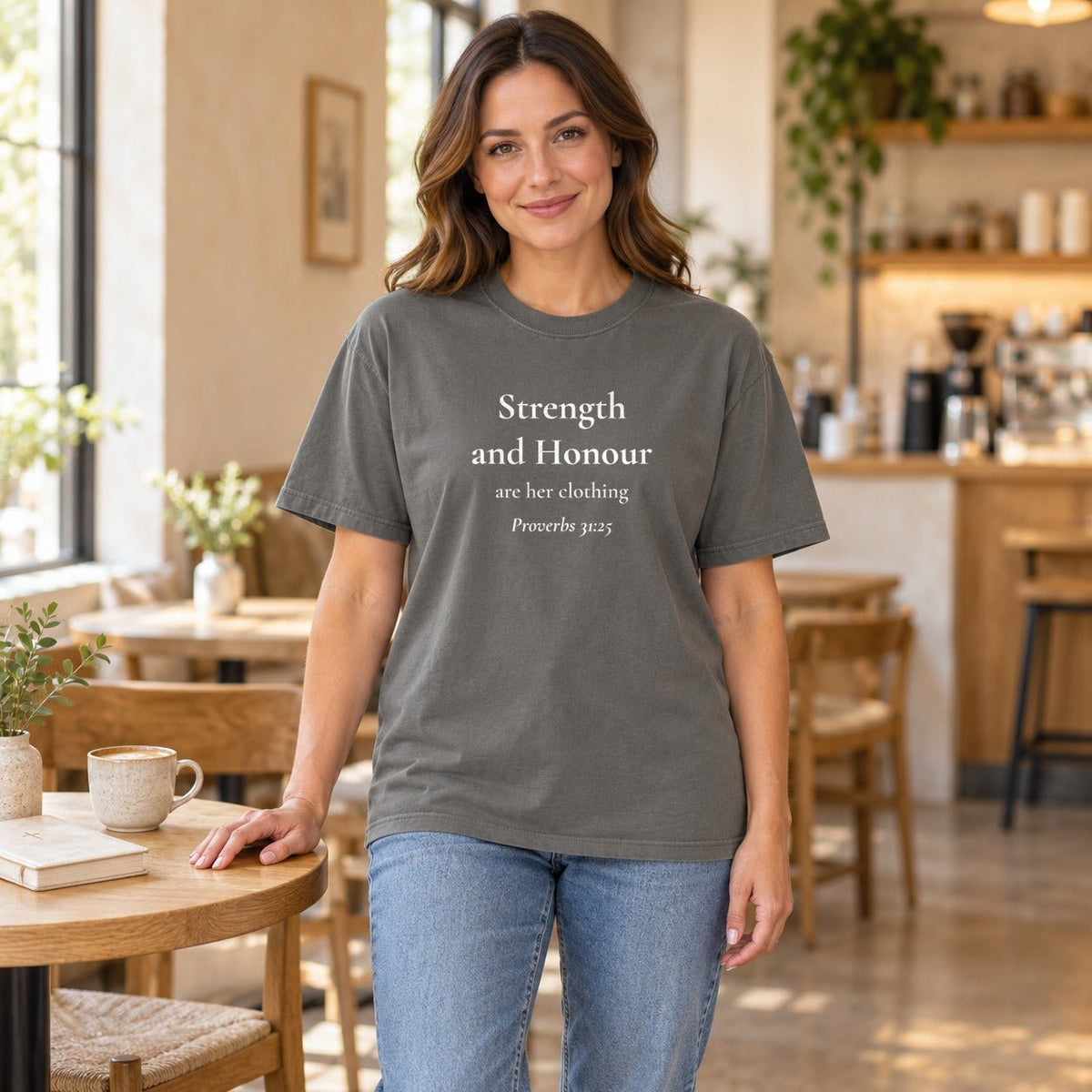 Strength and Honour — Proverbs 31:25 Scripture Tee - Abide and Reflect