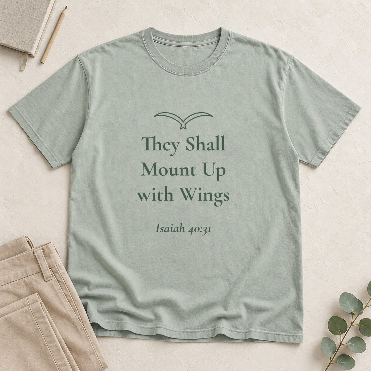 They Shall Mount Up with Wings — Isaiah 40:31 Scripture Tee - Abide and Reflect