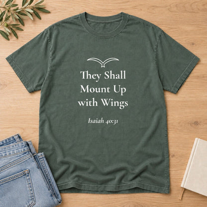 They Shall Mount Up with Wings — Isaiah 40:31 Scripture Tee - Abide and Reflect