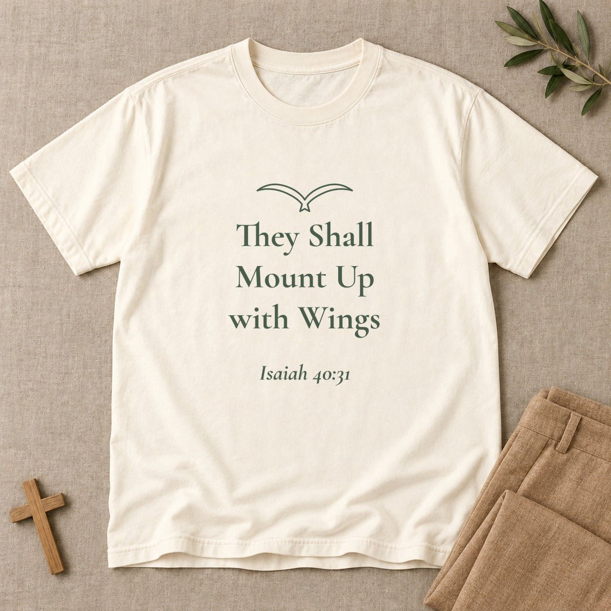 They Shall Mount Up with Wings — Isaiah 40:31 Scripture Tee - Abide and Reflect