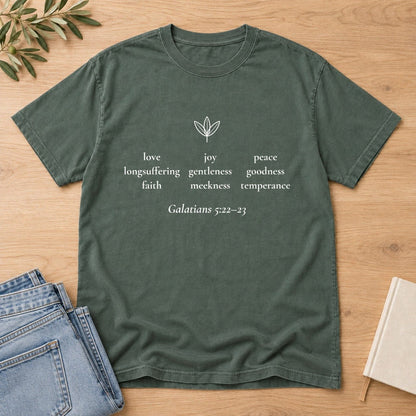 Love · Joy · Peace — Galatians 5:22–23 Scripture Tee - Abide and Reflect