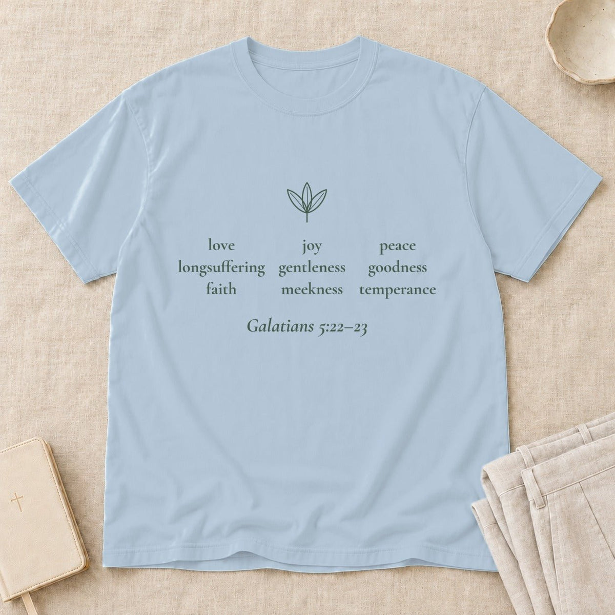 Love · Joy · Peace — Galatians 5:22–23 Scripture Tee - Abide and Reflect
