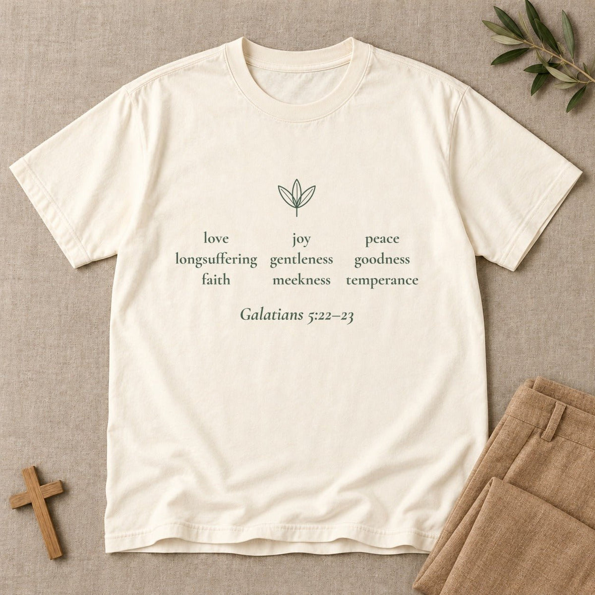 Love · Joy · Peace — Galatians 5:22–23 Scripture Tee - Abide and Reflect