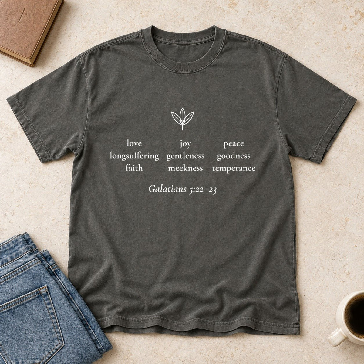 Love · Joy · Peace — Galatians 5:22–23 Scripture Tee - Abide and Reflect