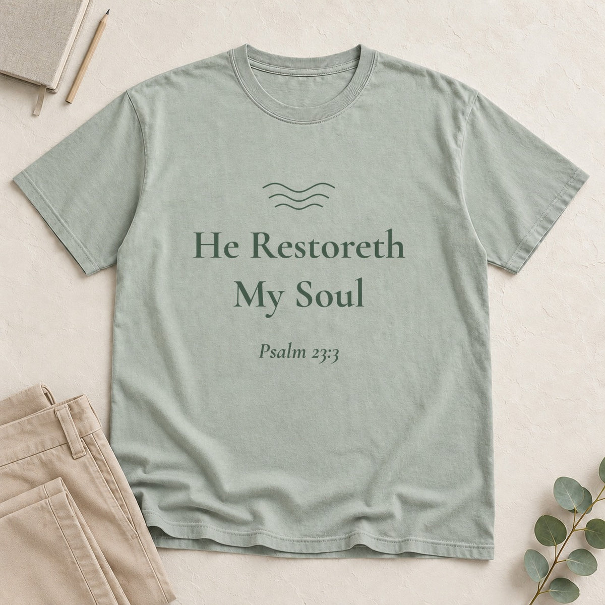 He Restoreth My Soul — Psalm 23:3 Scripture Tee - Abide and Reflect