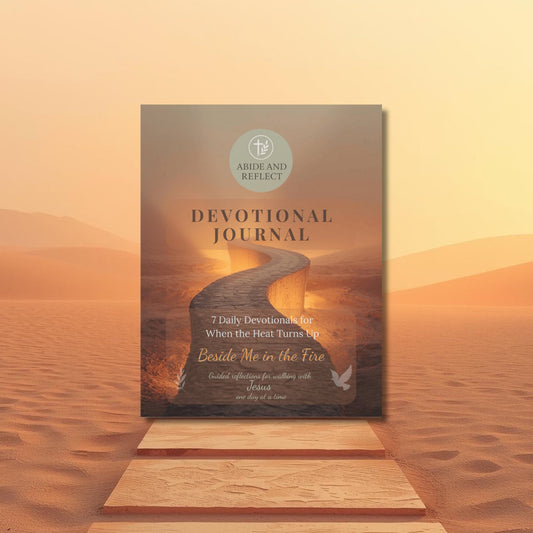 Beside Me in the Fire Devotional journal cover with desert scene and text on a pathway