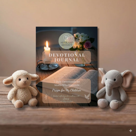 Prayer For My Children Devotional Journal on table with plush toys on either side