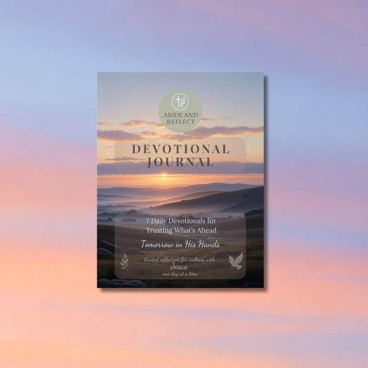 Devotional journal cover with sunset design and text on a gradient background